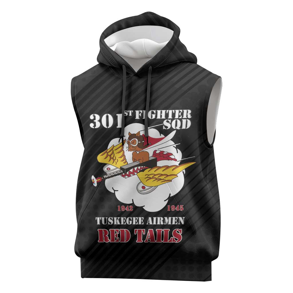 Personalized 301st Fighter Squadron WWII Sleeveless Hoodie Red Tails Heritage - Black - African Pride
