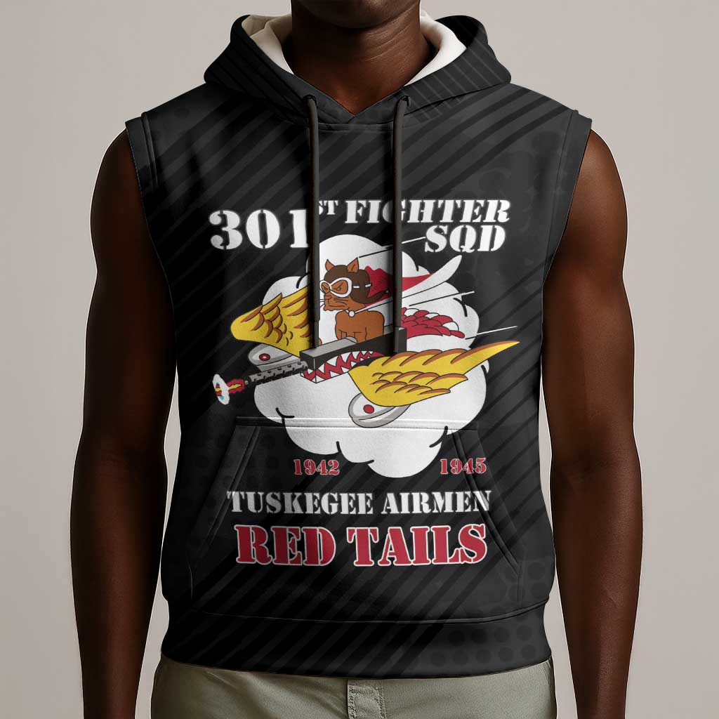Personalized 301st Fighter Squadron WWII Sleeveless Hoodie Red Tails Heritage - Black - African Pride