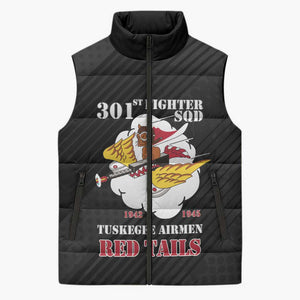 Personalized Tuskegee Airmen Red Tails Sleeveless Puffer Jacket 301st Fighter Squadron - Black