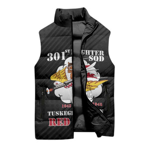 Personalized Tuskegee Airmen Red Tails Sleeveless Puffer Jacket 301st Fighter Squadron - Black