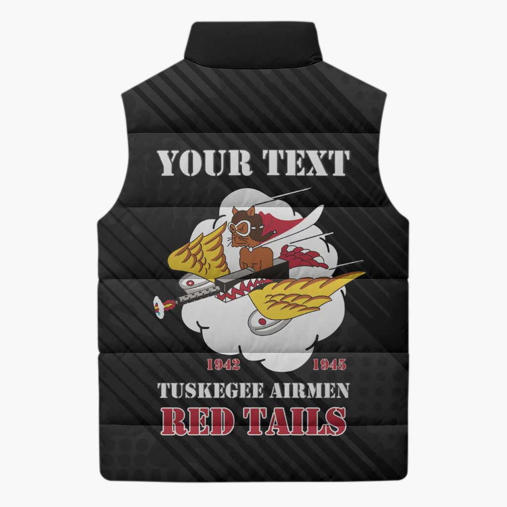 Personalized Tuskegee Airmen Red Tails Sleeveless Puffer Jacket 301st Fighter Squadron - Black