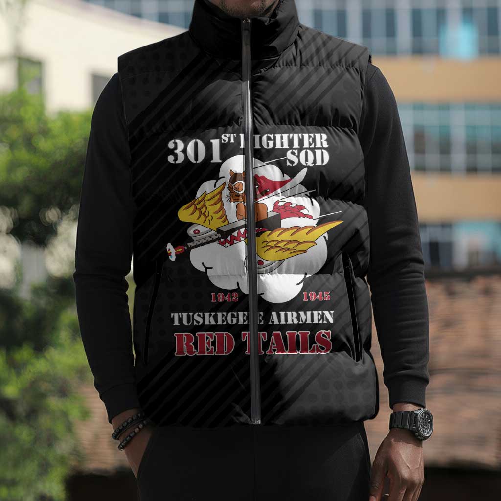 Personalized Tuskegee Airmen Red Tails Sleeveless Puffer Jacket 301st Fighter Squadron - Black