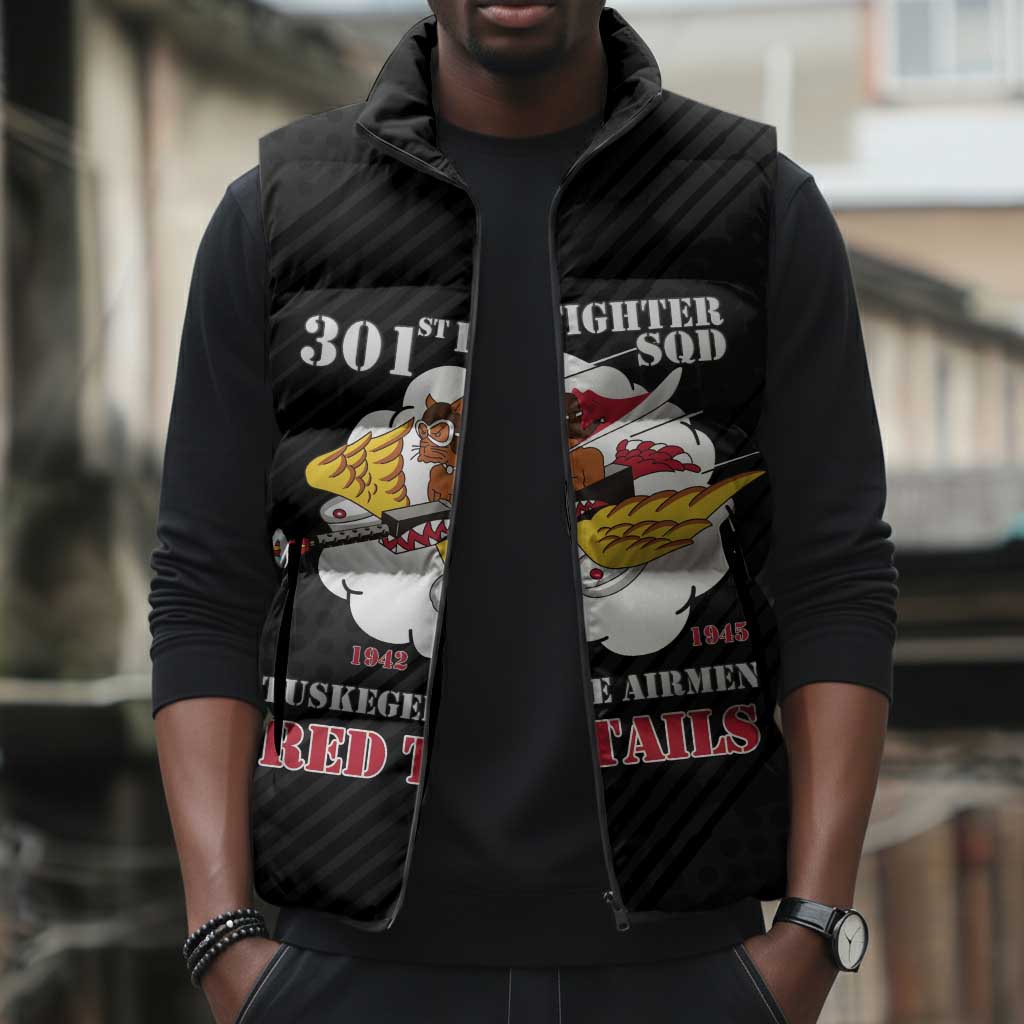Personalized Tuskegee Airmen Red Tails Sleeveless Puffer Jacket 301st Fighter Squadron - Black