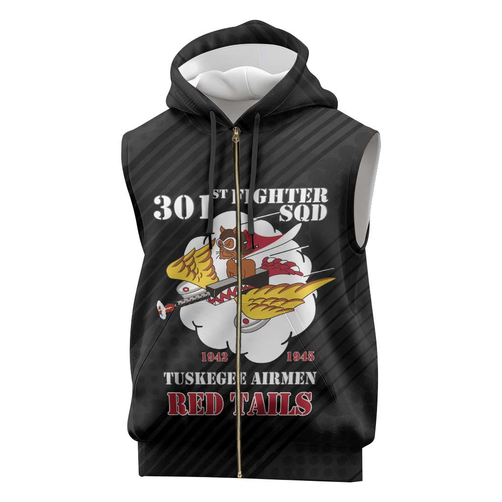 Personalized 301st Fighter Squadron WWII Sleeveless Zip Hoodie Red Tails Heritage - Black - African Pride