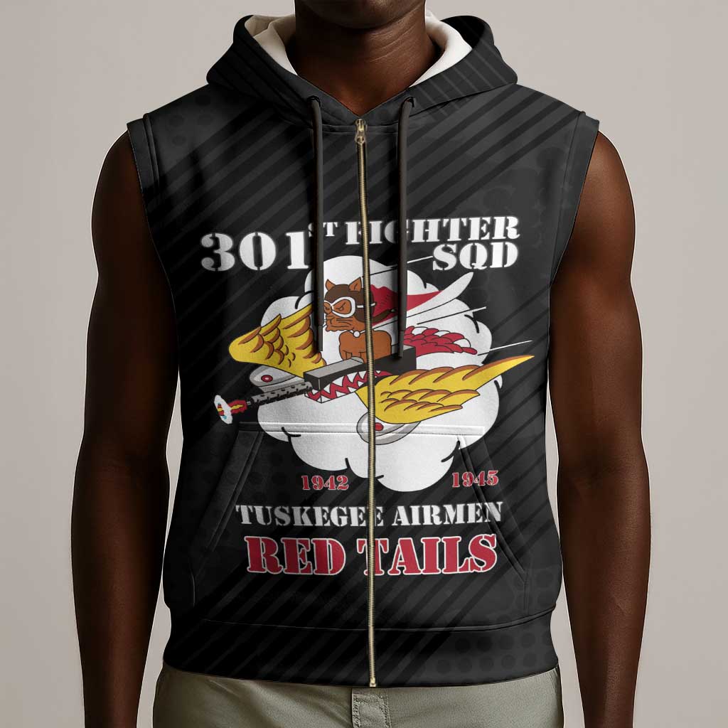 Personalized 301st Fighter Squadron WWII Sleeveless Zip Hoodie Red Tails Heritage - Black - African Pride