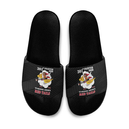 Tuskegee Airmen Red Tails Slide Sandals 301st Fighter Squadron - Black