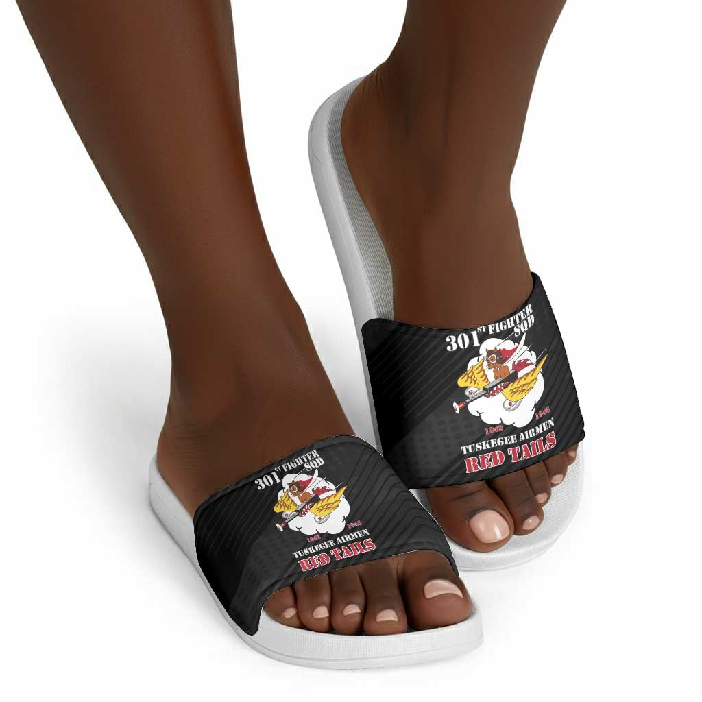 Tuskegee Airmen Red Tails Slide Sandals 301st Fighter Squadron - Black