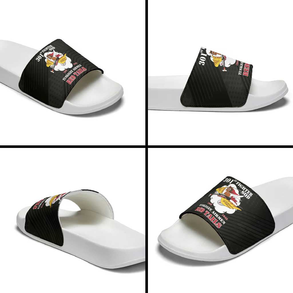 Tuskegee Airmen Red Tails Slide Sandals 301st Fighter Squadron - Black