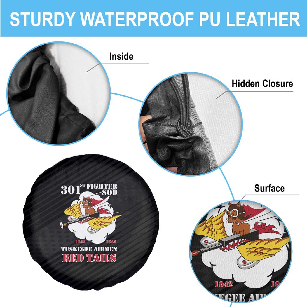 301st Fighter Squadron WWII Spare Tire Cover Red Tails Heritage - Black - African Pride