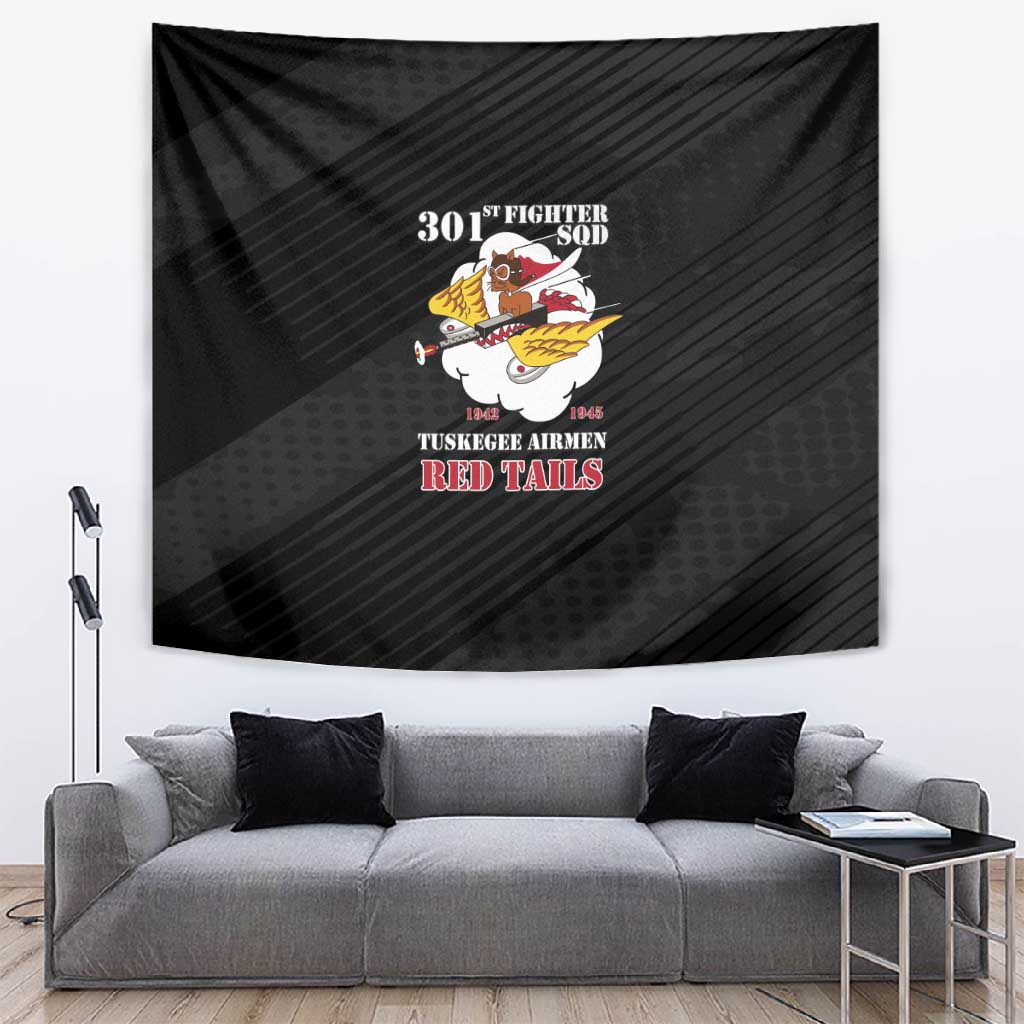 301st Fighter Squadron WWII Tapestry Red Tails Heritage - Black - African Pride