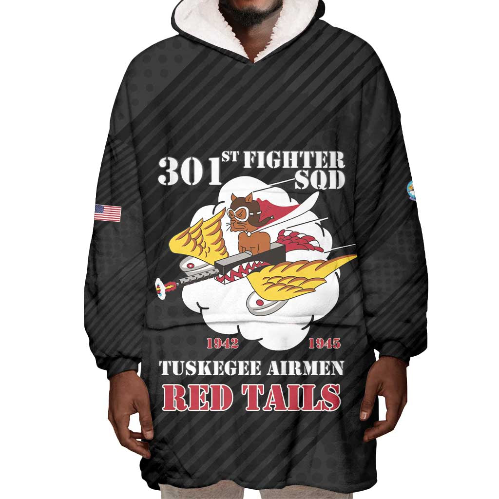 Personalized 301st Fighter Squadron WWII Wearable Blanket Hoodie Red Tails Heritage - Black - African Pride