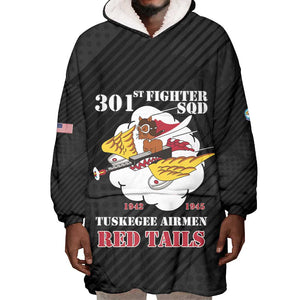Personalized 301st Fighter Squadron WWII Wearable Blanket Hoodie Red Tails Heritage - Black - African Pride