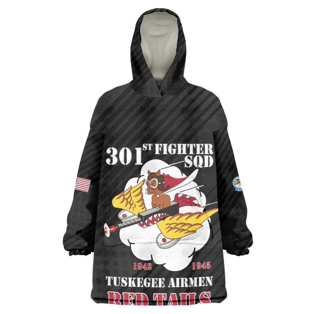 Personalized 301st Fighter Squadron WWII Wearable Blanket Hoodie Red Tails Heritage - Black - African Pride