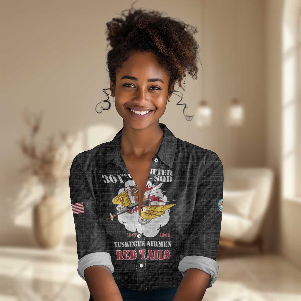 Personalized 301st Fighter Squadron WWII Women Casual Shirt Red Tails Heritage - Black - African Pride