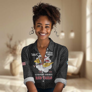 Personalized 301st Fighter Squadron WWII Women Casual Shirt Red Tails Heritage - Black - African Pride