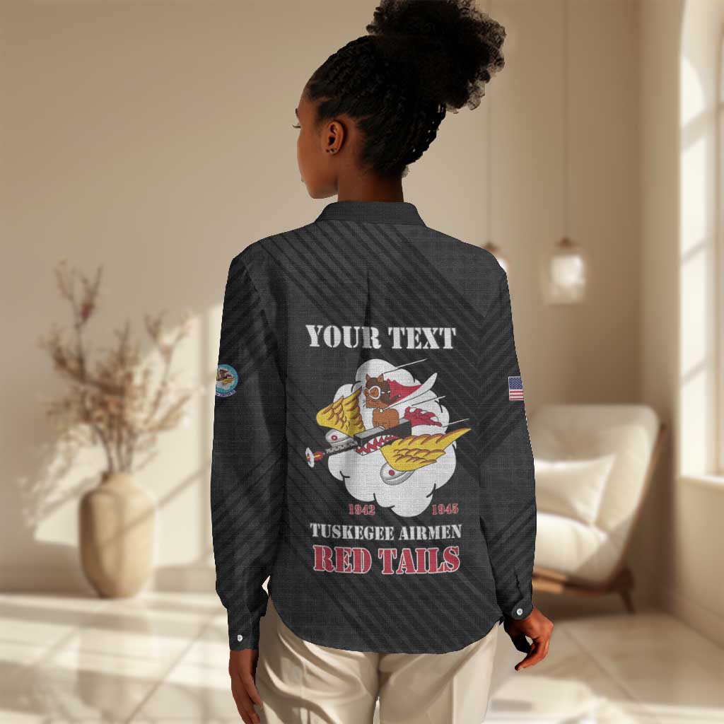 Personalized 301st Fighter Squadron WWII Women Casual Shirt Red Tails Heritage - Black - African Pride