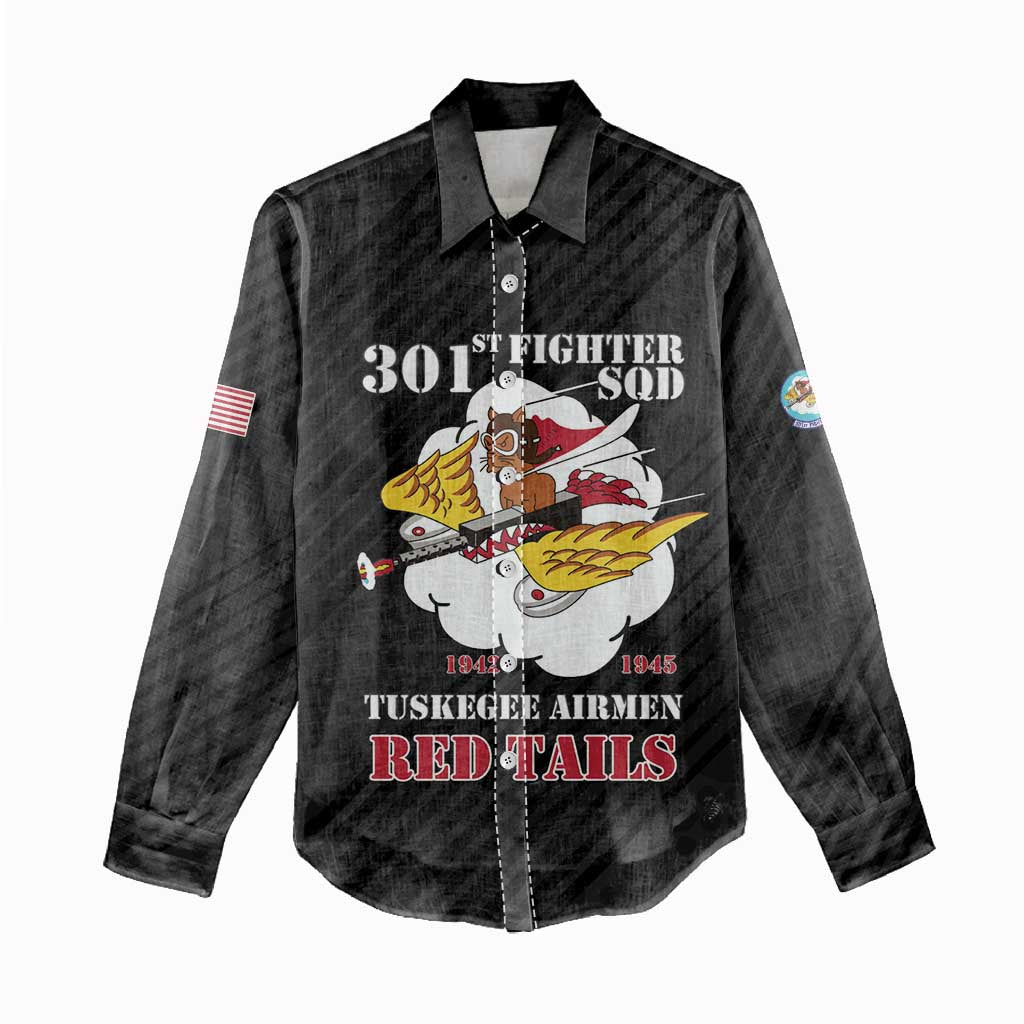 Personalized 301st Fighter Squadron WWII Women Casual Shirt Red Tails Heritage - Black - African Pride