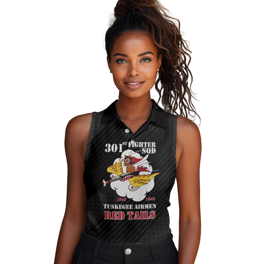 Personalized 301st Fighter Squadron WWII Women Sleeveless Polo Shirt Red Tails Heritage - Black - African Pride