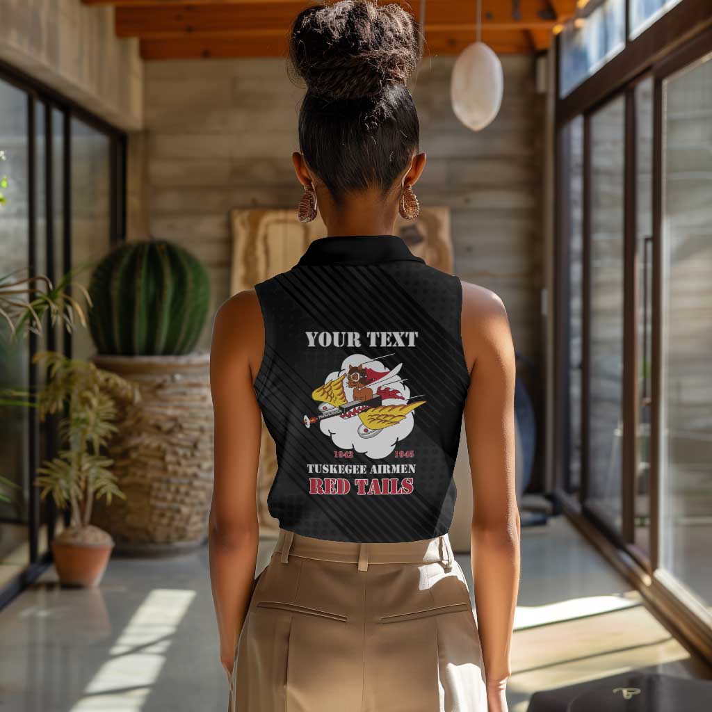 Personalized 301st Fighter Squadron WWII Women Sleeveless Polo Shirt Red Tails Heritage - Black - African Pride
