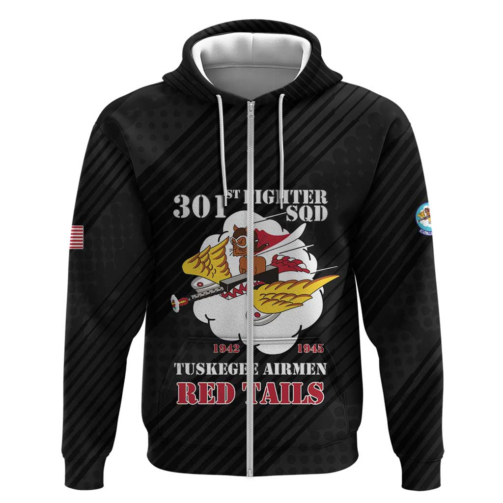 Personalized 301st Fighter Squadron WWII Zip Hoodie Red Tails Heritage - Black - African Pride