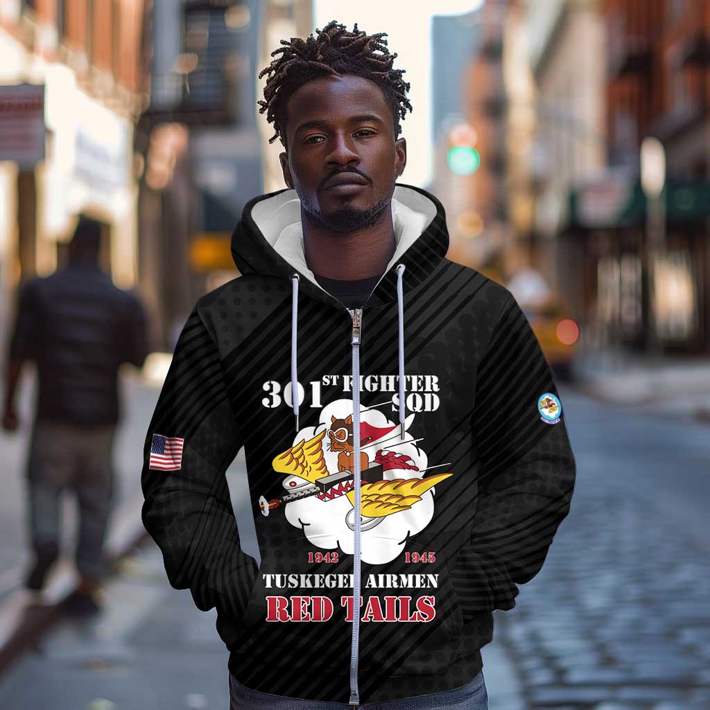Personalized 301st Fighter Squadron WWII Zip Hoodie Red Tails Heritage - Black - African Pride
