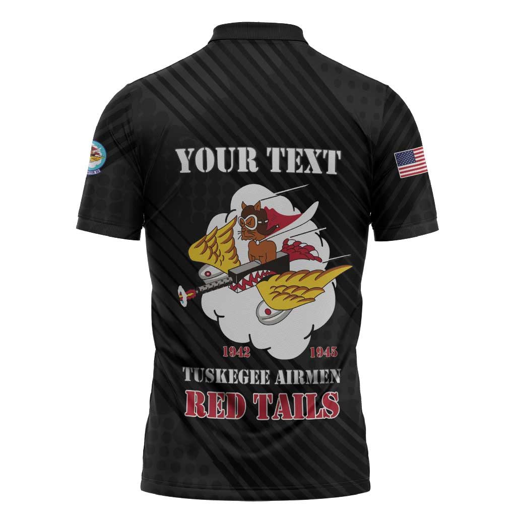 Personalized Tuskegee Airmen Red Tails Zipper Polo Shirt 301st Fighter Squadron - Black