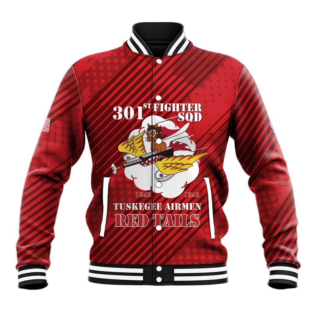 Personalized 301st Fighter Squadron WWII Baseball Jacket Red Tails Heritage - Red - African Pride
