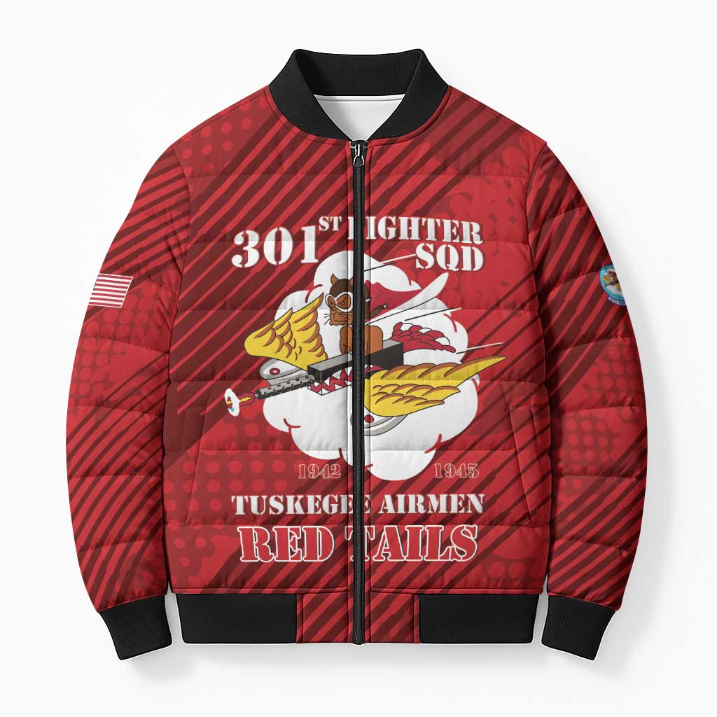 Personalized Tuskegee Airmen Red Tails Bomber Puffer Jacket 301st Fighter Squadron - Red