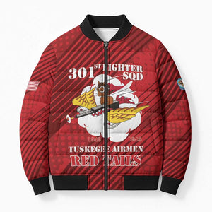 Personalized Tuskegee Airmen Red Tails Bomber Puffer Jacket 301st Fighter Squadron - Red