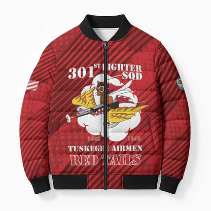 Personalized Tuskegee Airmen Red Tails Bomber Puffer Jacket 301st Fighter Squadron - Red