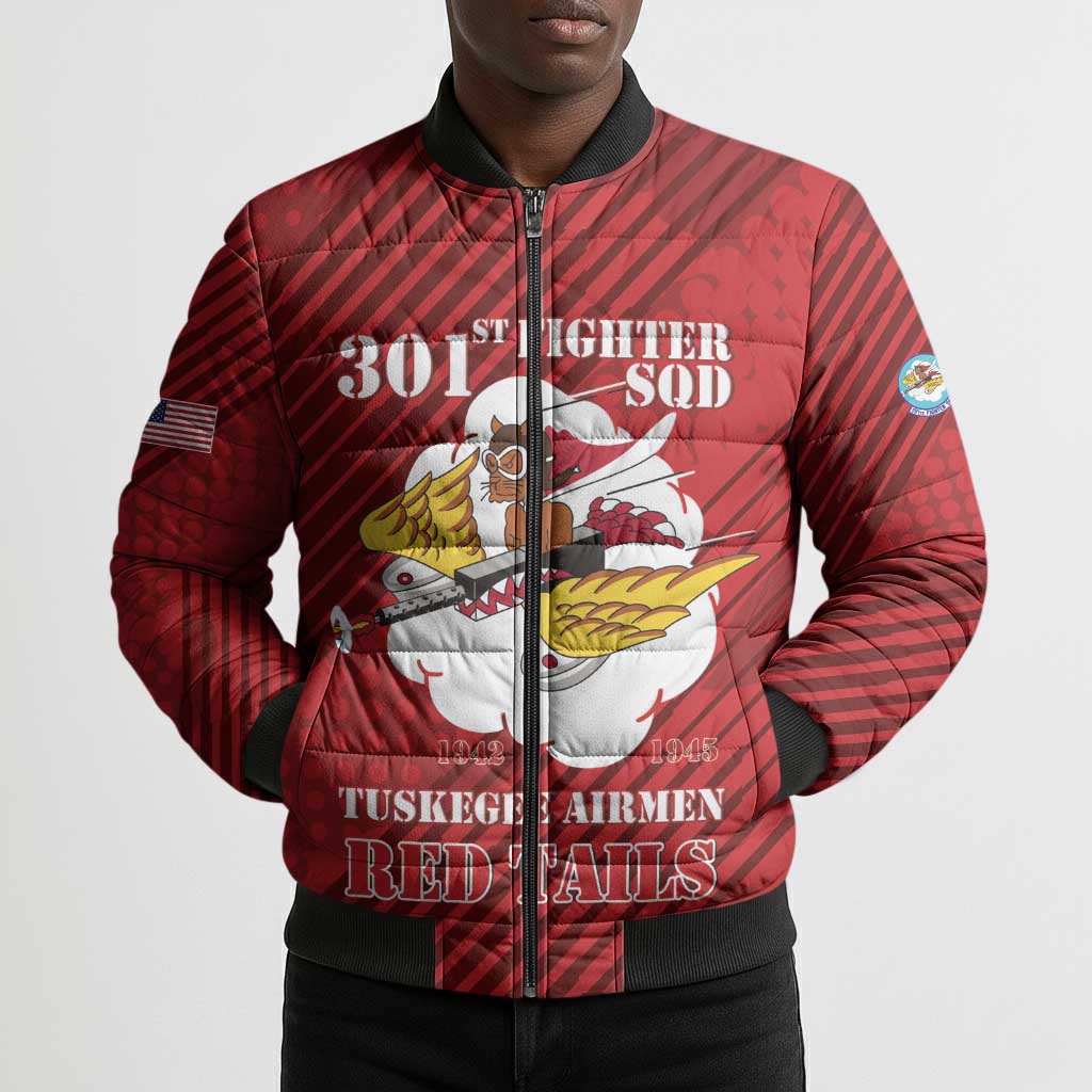Personalized Tuskegee Airmen Red Tails Bomber Puffer Jacket 301st Fighter Squadron - Red