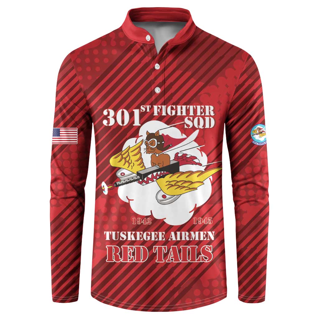 Personalized Tuskegee Airmen Red Tails Button Sweatshirt 301st Fighter Squadron - Red