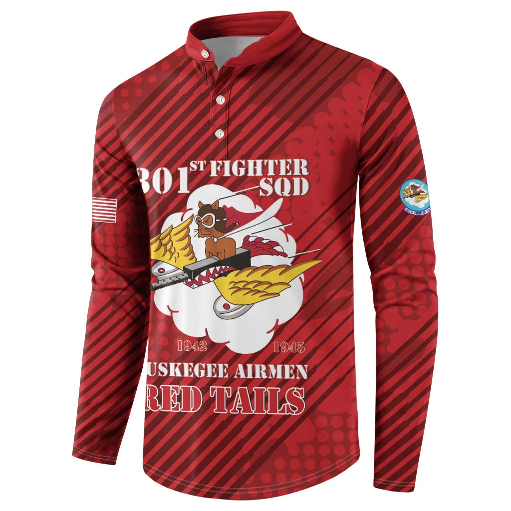 Personalized Tuskegee Airmen Red Tails Button Sweatshirt 301st Fighter Squadron - Red