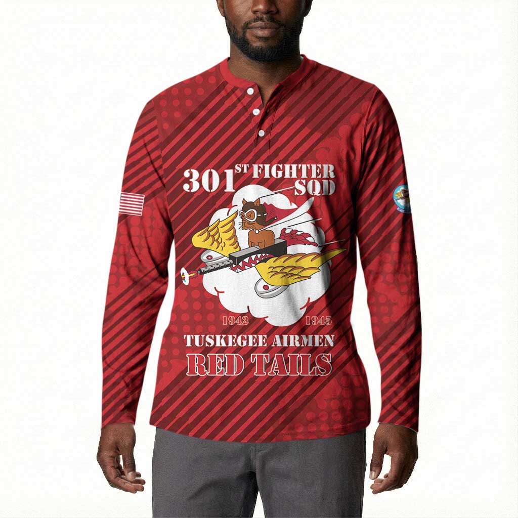 Personalized Tuskegee Airmen Red Tails Button Sweatshirt 301st Fighter Squadron - Red