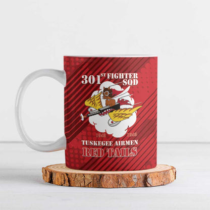 Personalized Tuskegee Airmen Red Tails Ceramic Mug 301st Fighter Squadron - Red