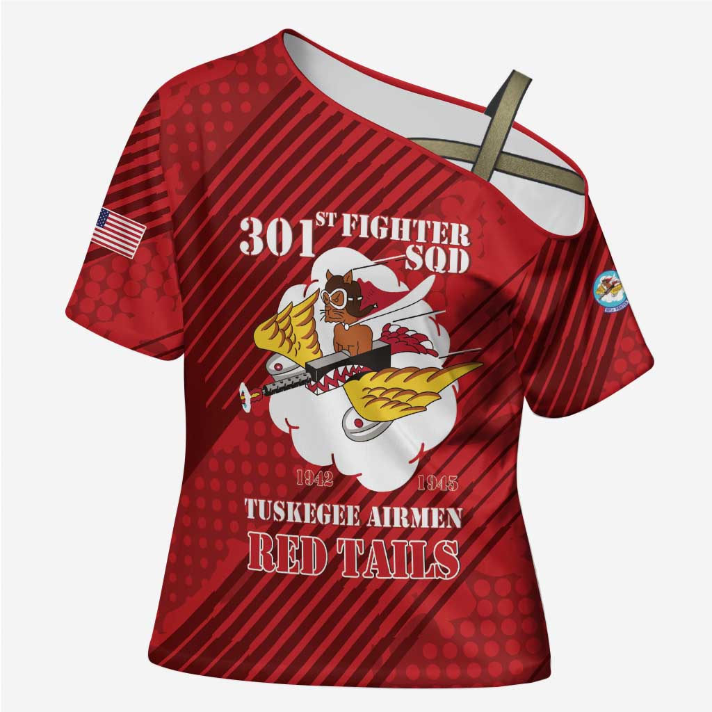 Personalized Tuskegee Airmen Red Tails Cross Shoulder Shirt 301st Fighter Squadron - Red