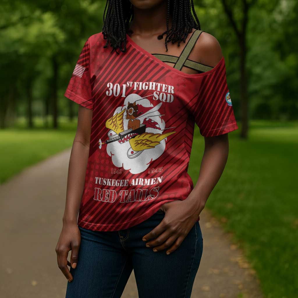 Personalized Tuskegee Airmen Red Tails Cross Shoulder Shirt 301st Fighter Squadron - Red