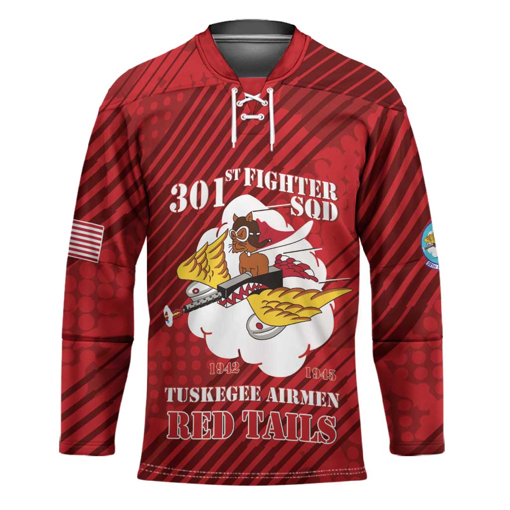 Personalized Tuskegee Airmen Red Tails Hockey Jersey 301st Fighter Squadron - Red