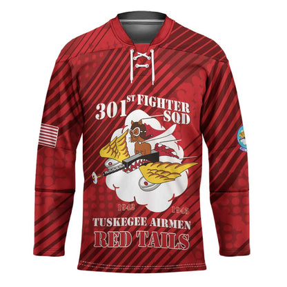 Personalized Tuskegee Airmen Red Tails Hockey Jersey 301st Fighter Squadron - Red