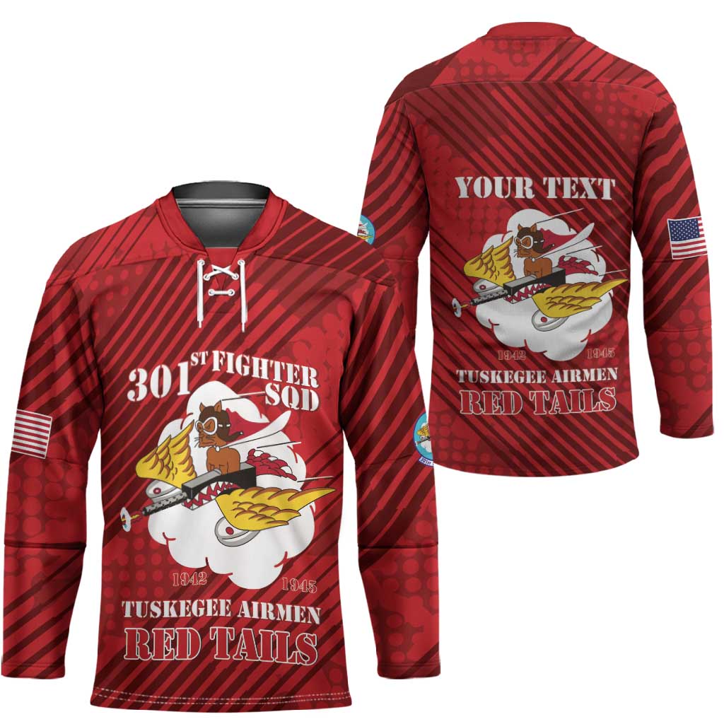 Personalized Tuskegee Airmen Red Tails Hockey Jersey 301st Fighter Squadron - Red