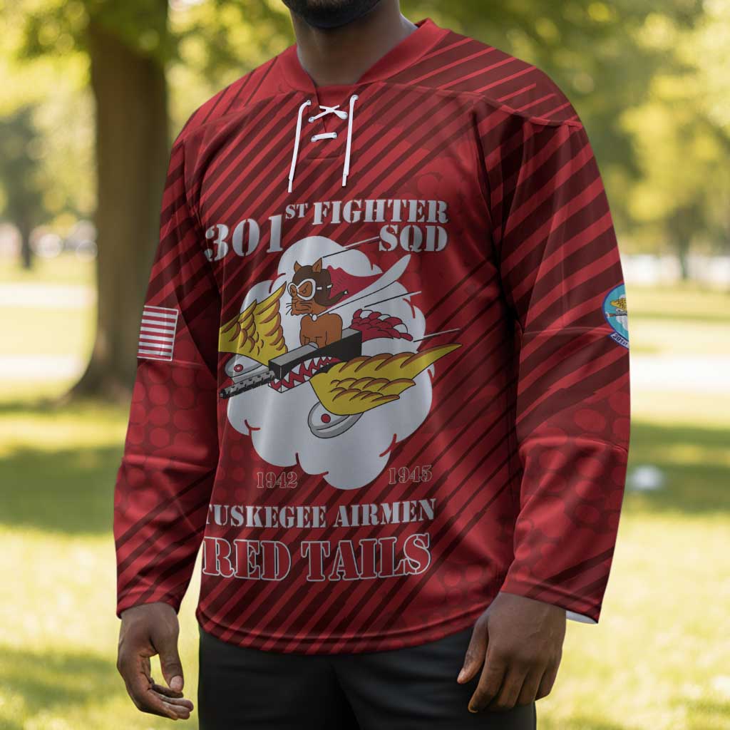Personalized Tuskegee Airmen Red Tails Hockey Jersey 301st Fighter Squadron - Red