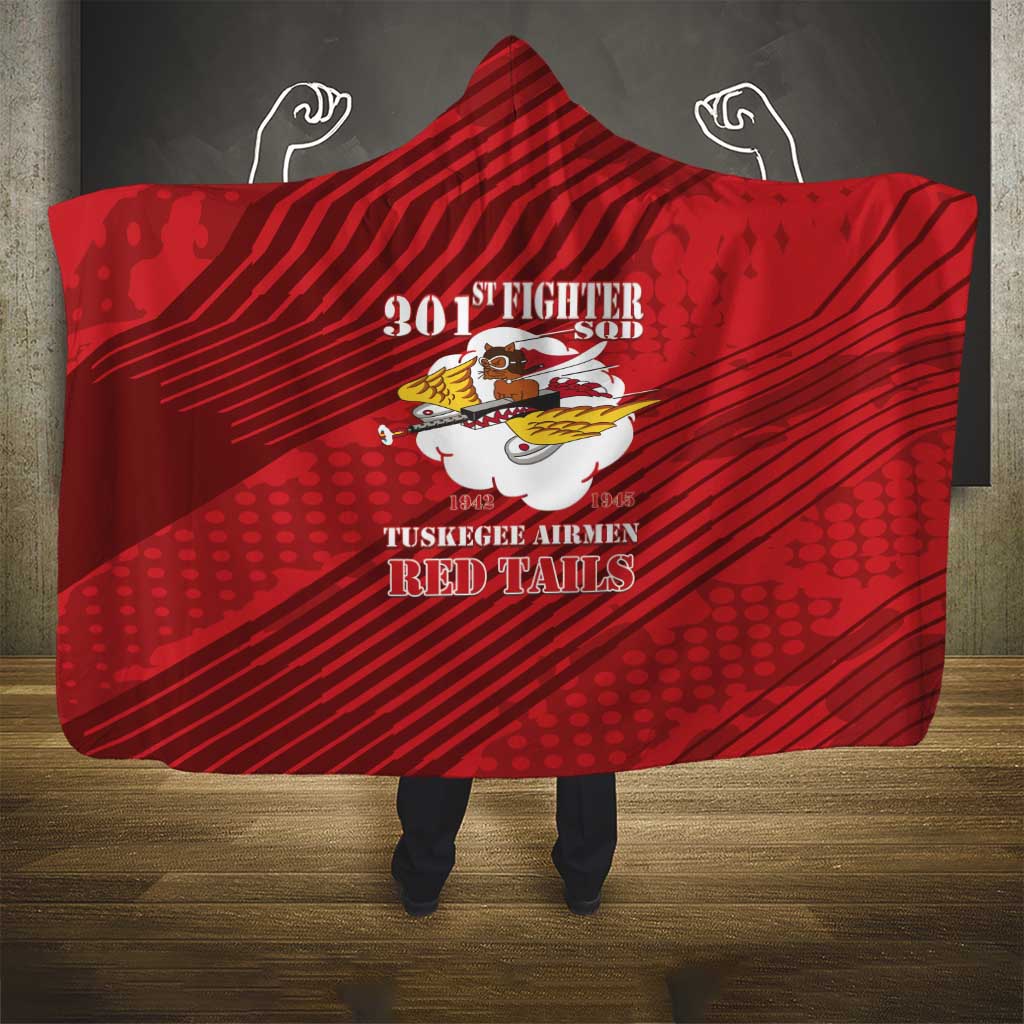 301st Fighter Squadron WWII Hooded Blanket Red Tails Heritage - Red - African Pride