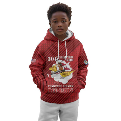 Personalized 301st Fighter Squadron WWII Kid Hoodie Red Tails Heritage - Red - African Pride