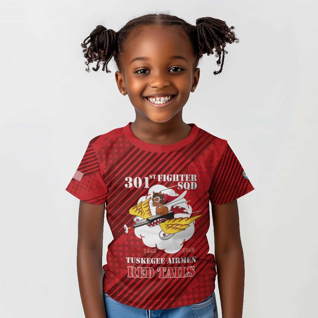 Personalized 301st Fighter Squadron WWII Kid T shirt Red Tails Heritage - Red - African Pride