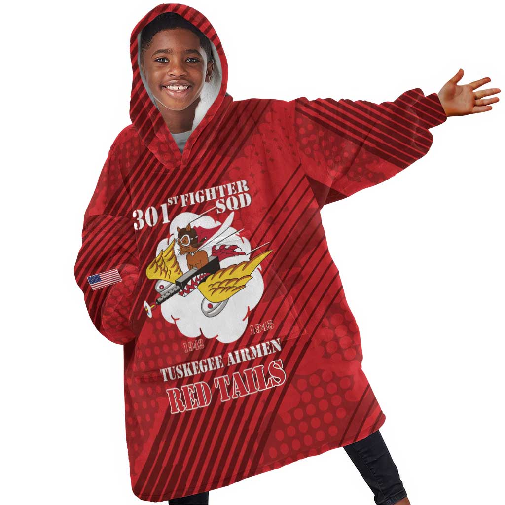 Personalized 301st Fighter Squadron WWII Kid Wearable Blanket Hoodie Red Tails Heritage - Red - African Pride