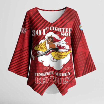 Personalized Tuskegee Airmen Red Tails Kimono Sleeve Blouse 301st Fighter Squadron - Red