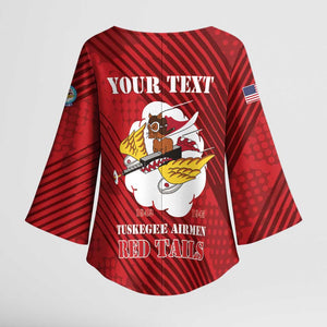 Personalized Tuskegee Airmen Red Tails Kimono Sleeve Blouse 301st Fighter Squadron - Red