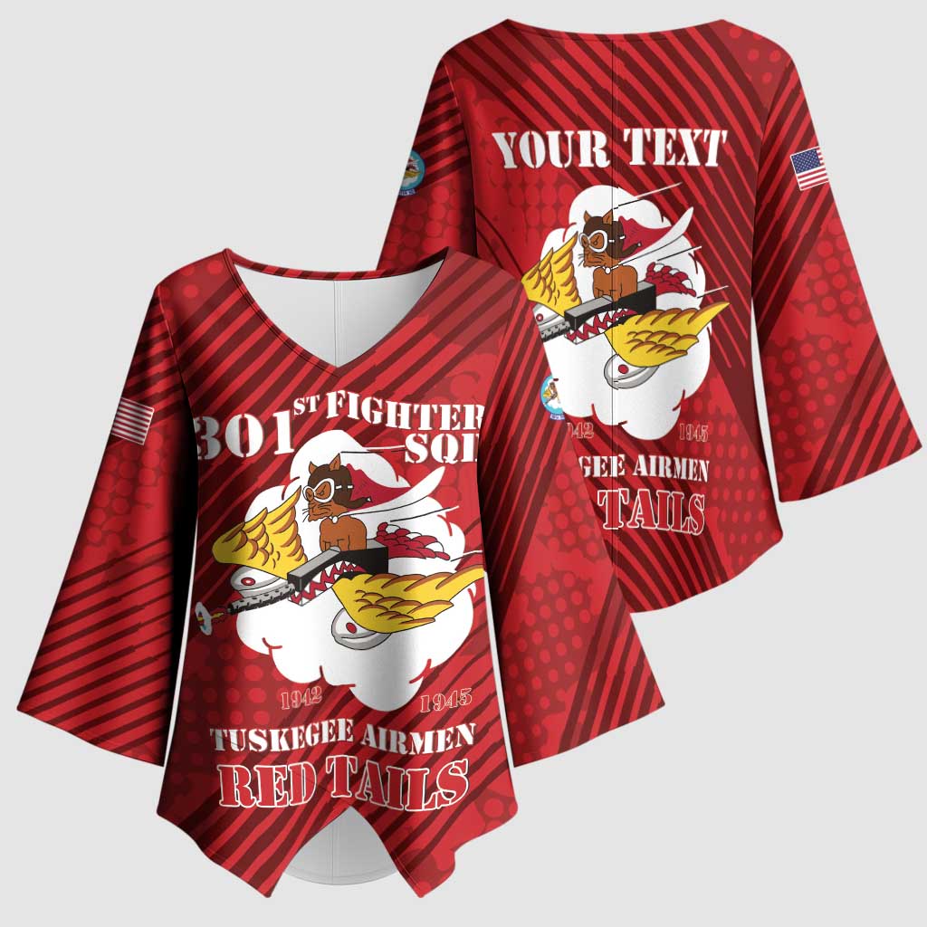 Personalized Tuskegee Airmen Red Tails Kimono Sleeve Blouse 301st Fighter Squadron - Red