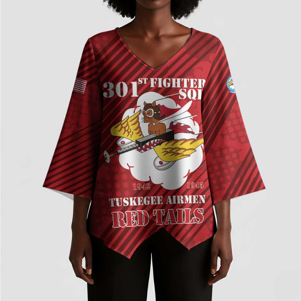 Personalized Tuskegee Airmen Red Tails Kimono Sleeve Blouse 301st Fighter Squadron - Red