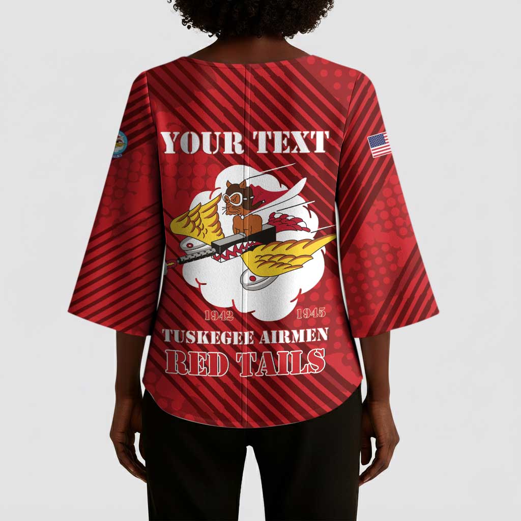 Personalized Tuskegee Airmen Red Tails Kimono Sleeve Blouse 301st Fighter Squadron - Red